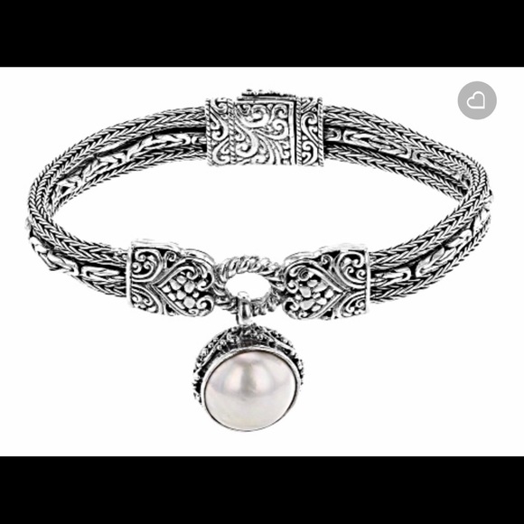 White Mabe Pearl Silver Bracelet - Picture 1 of 3